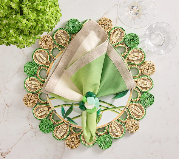 Kim Seybert Marisol Placemat in Natural & Green, Set of 4