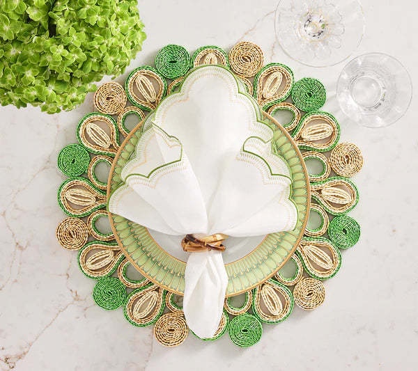 Kim Seybert Marisol Placemat in Natural & Green, Set of 4