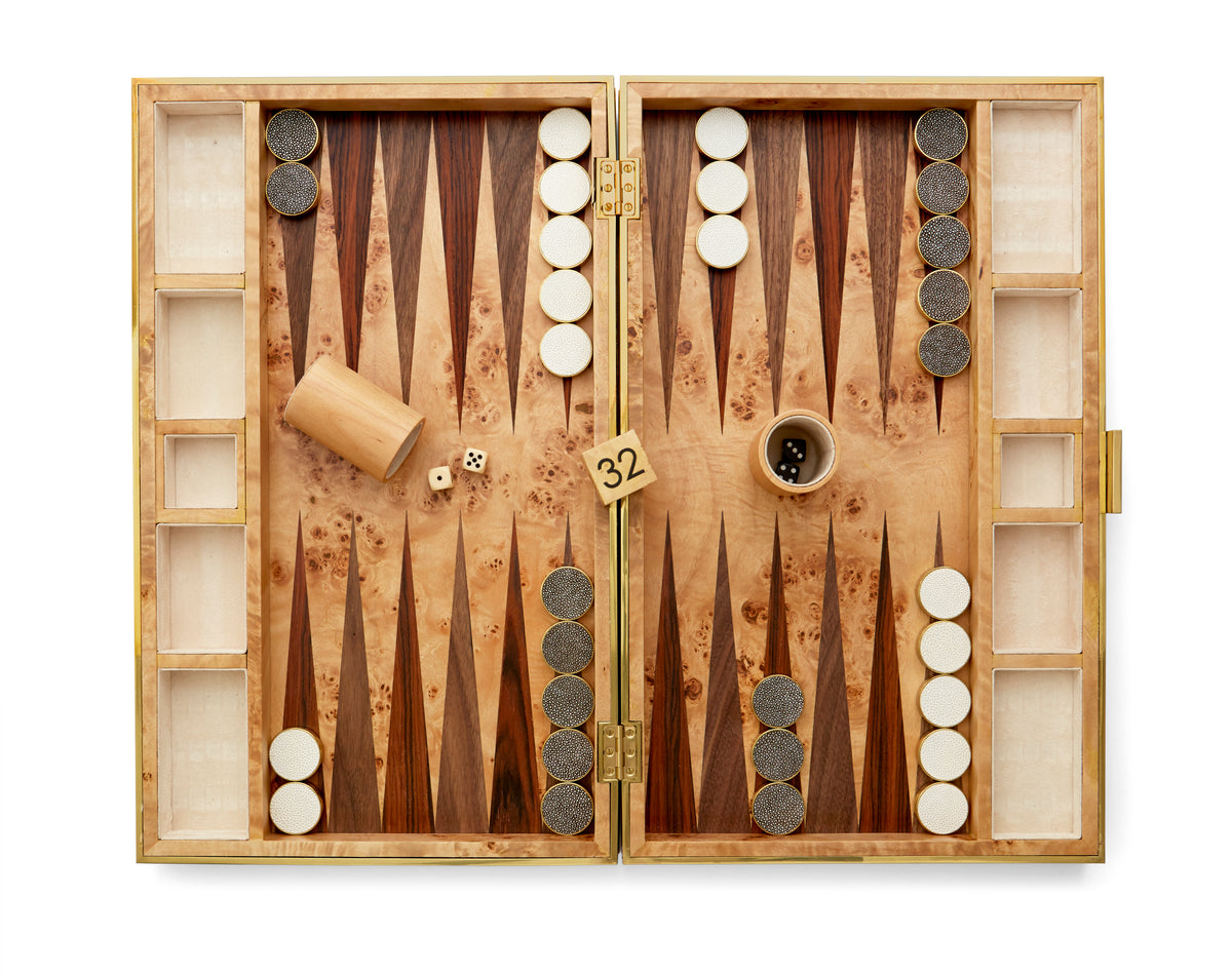 Aerin Chocolate Shagreen Backgammon Set w/ Dice