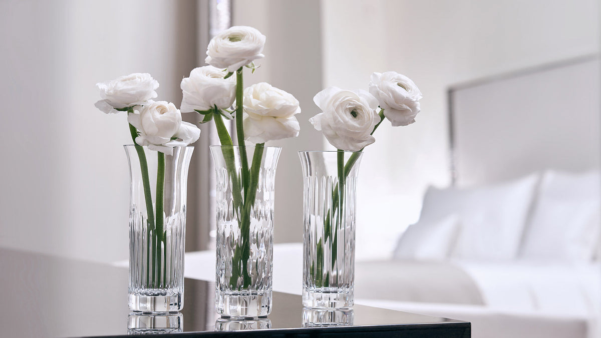 Baccarat Flora bud vases with flowers
