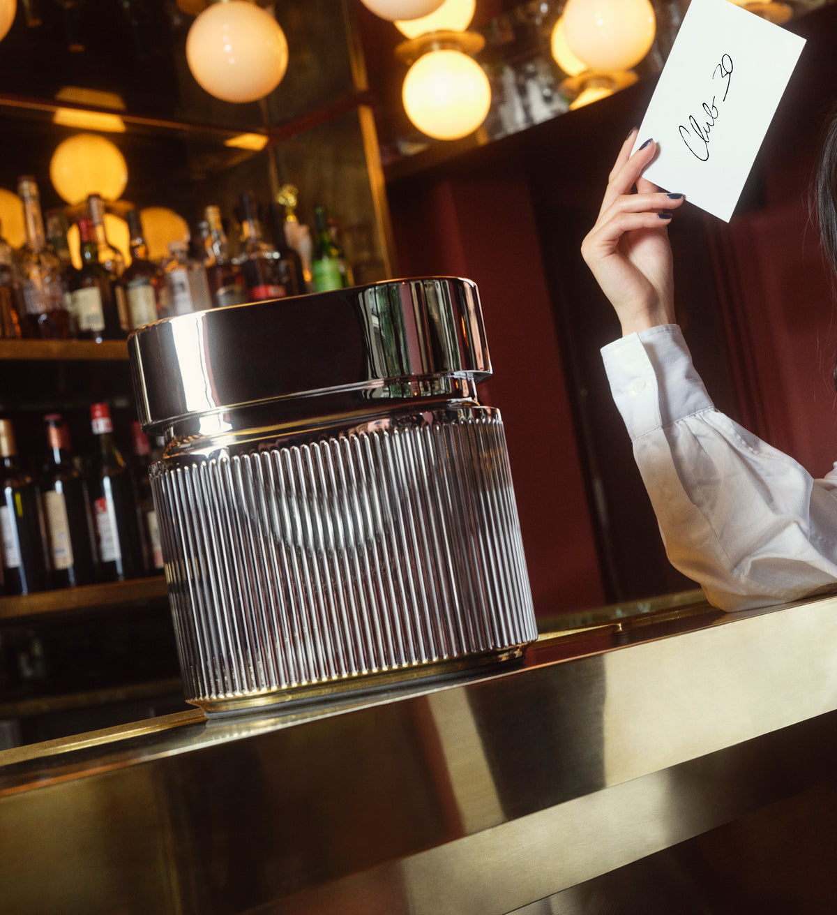 Christofle Club 30 champagne bucket on a holiday bar