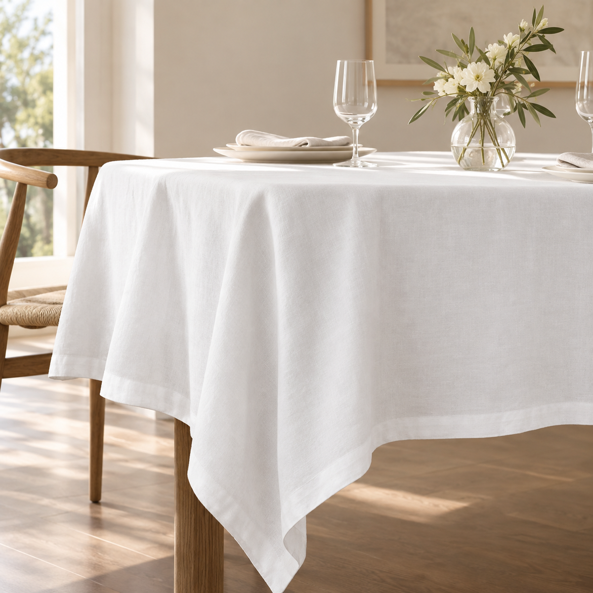 Bodrum Amalfi Stonewashed Tablecloth 65 x 144 White