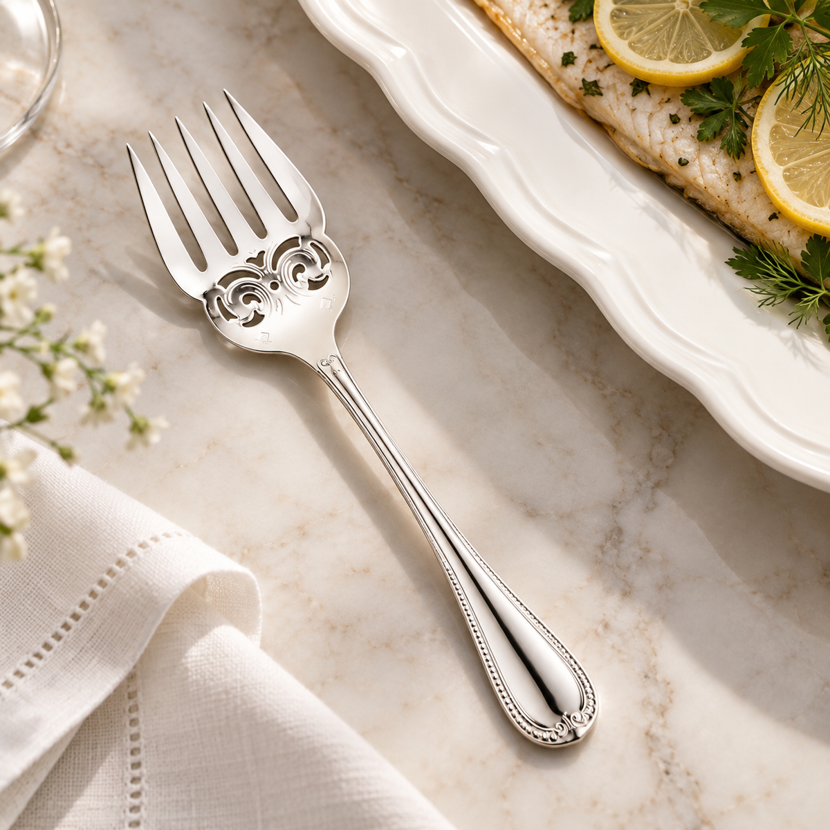 Christofle Malmaison Silver-Plated Fish Serving Fork Set of 3