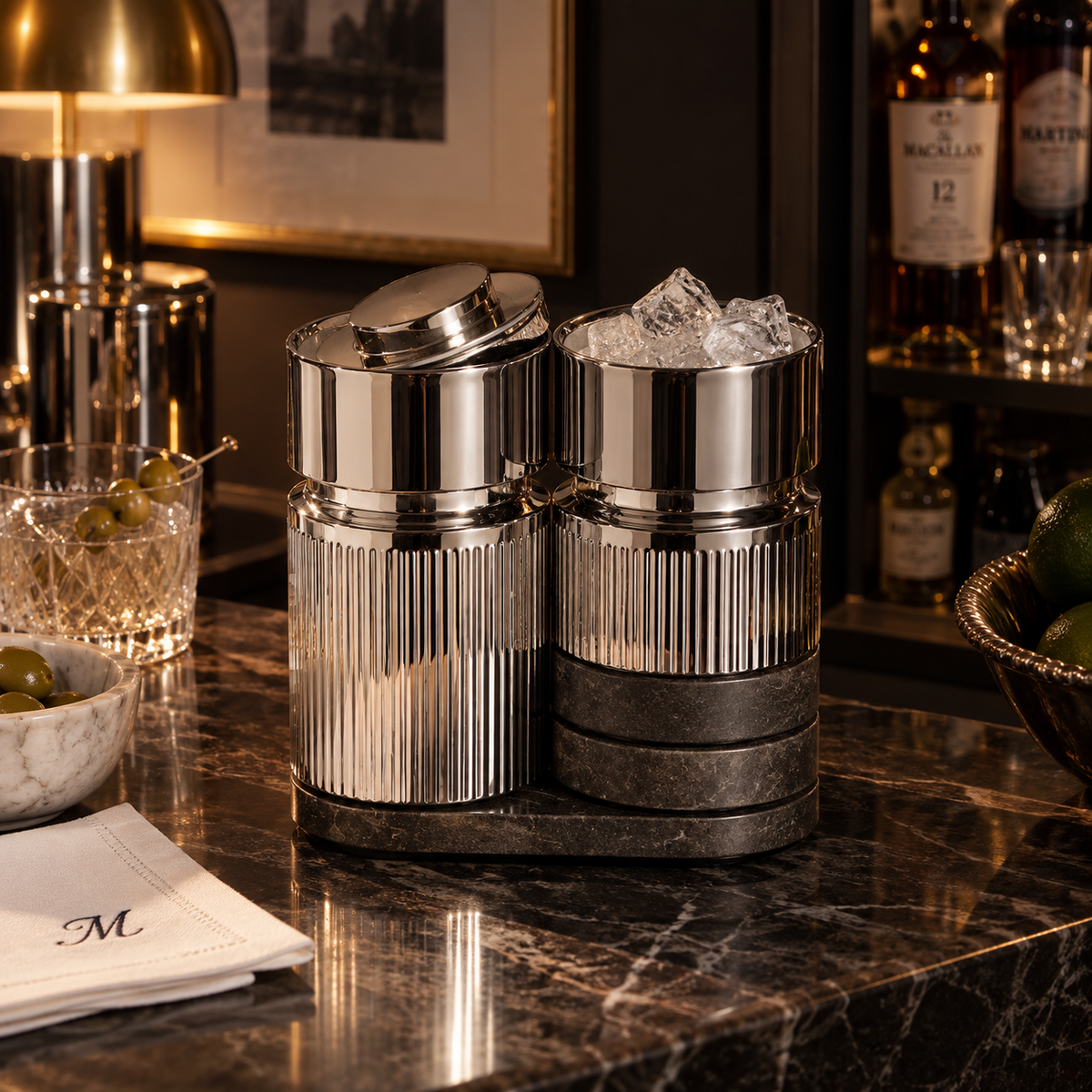 Christofle Club 30 Stainless Steel & Marble 5-Piece Bar Set