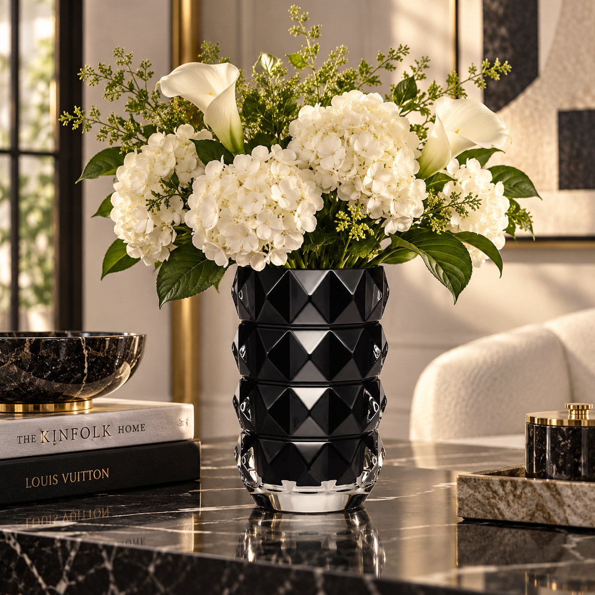 Baccarat Louxor Round Tall Vase, Black