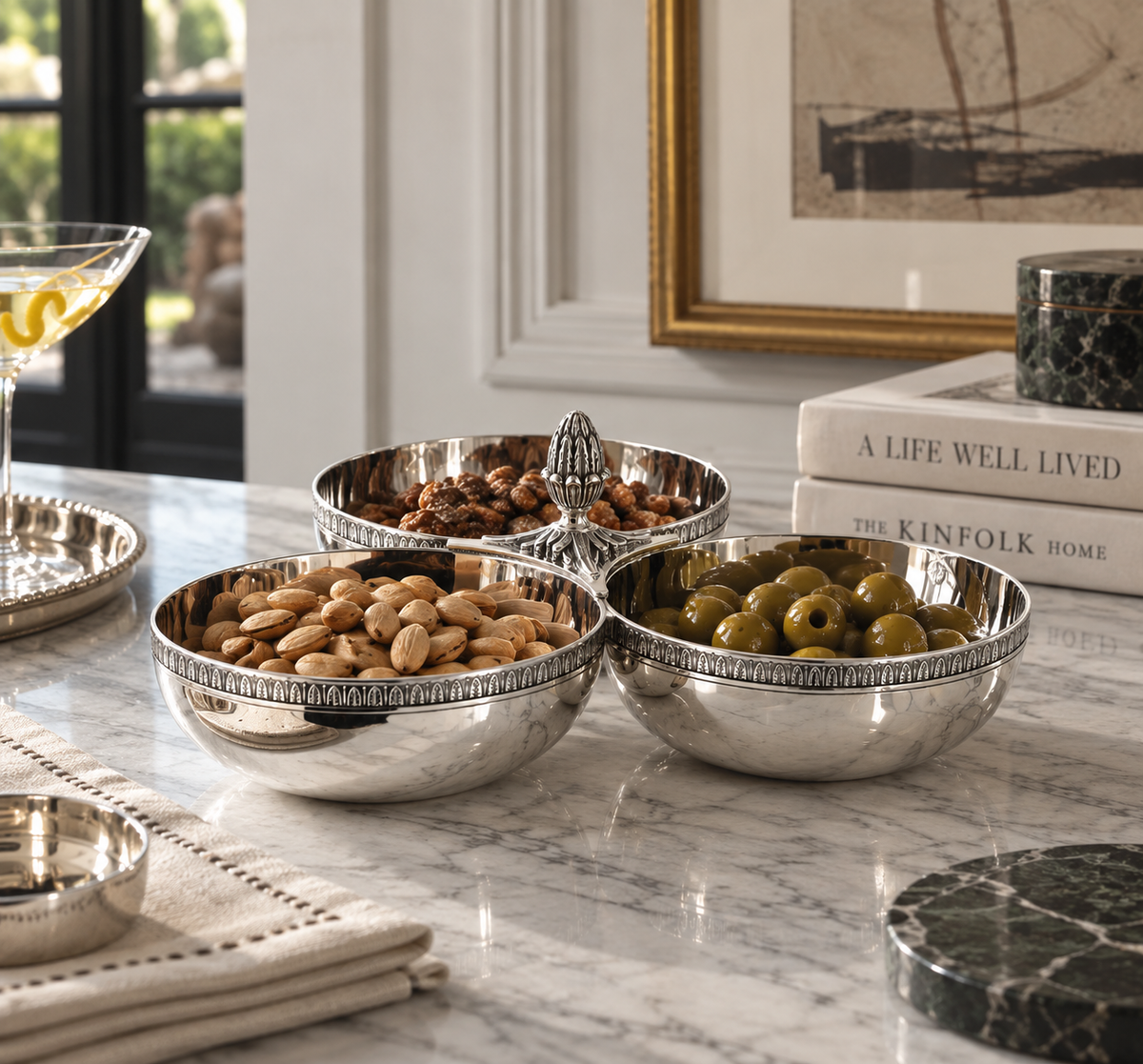 Christofle Malmaison Silver-Plated 3-Bowl Server