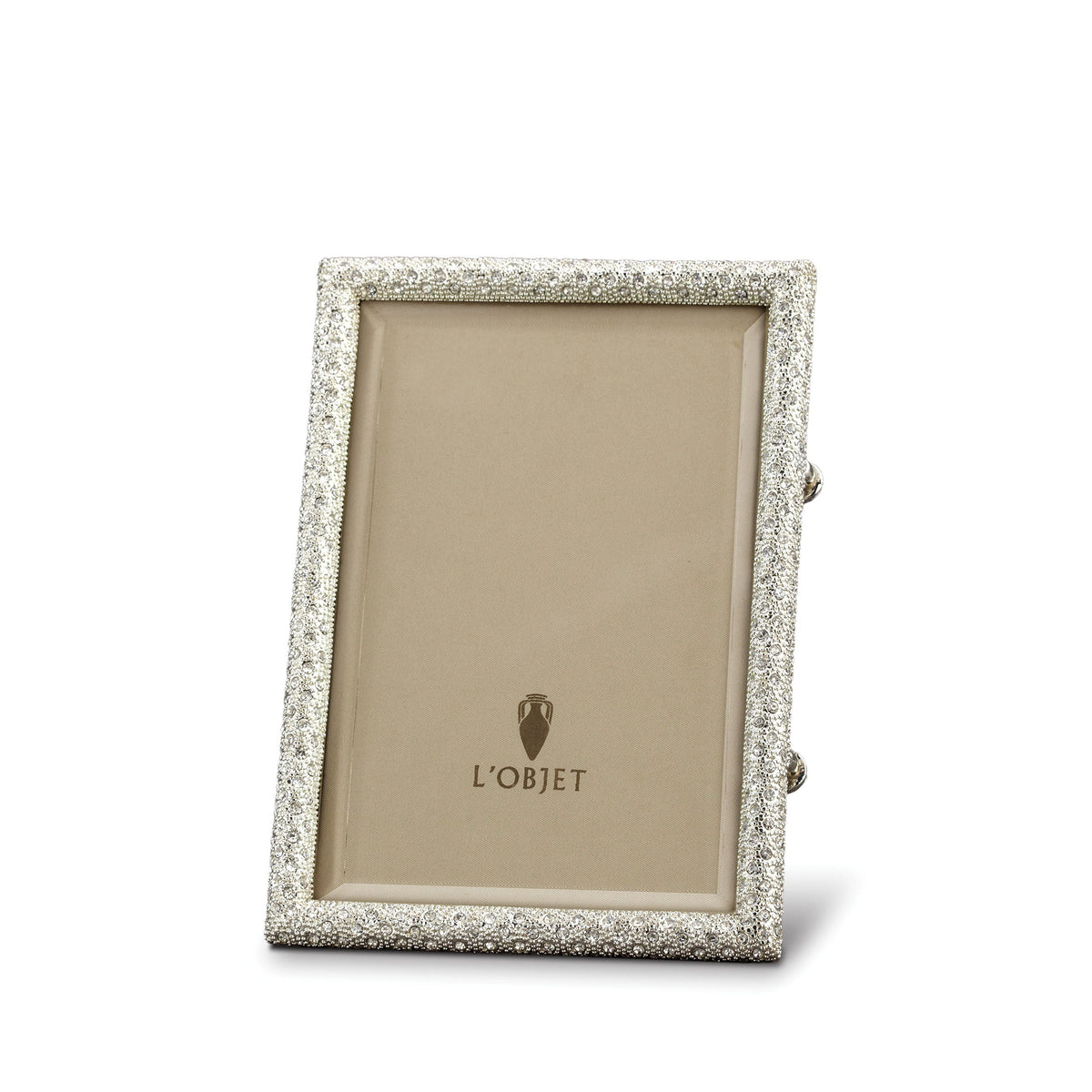L'Objet Rectangular Pavé Frame, Platinum, White Crystals, 4 x 6