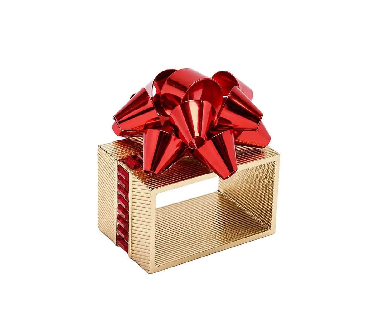 Kim Seybert Holiday Bow Napkin Ring, Set of 4 in Red & Gold