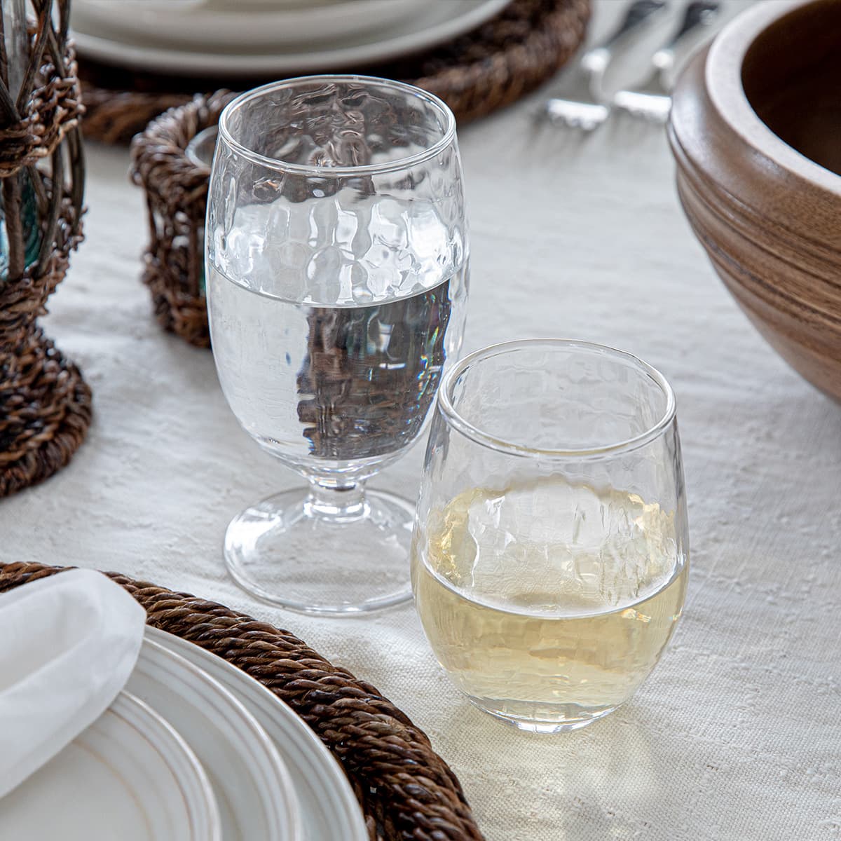 Puro Stemless White Wine Glass Set of 4, lifestyle setting