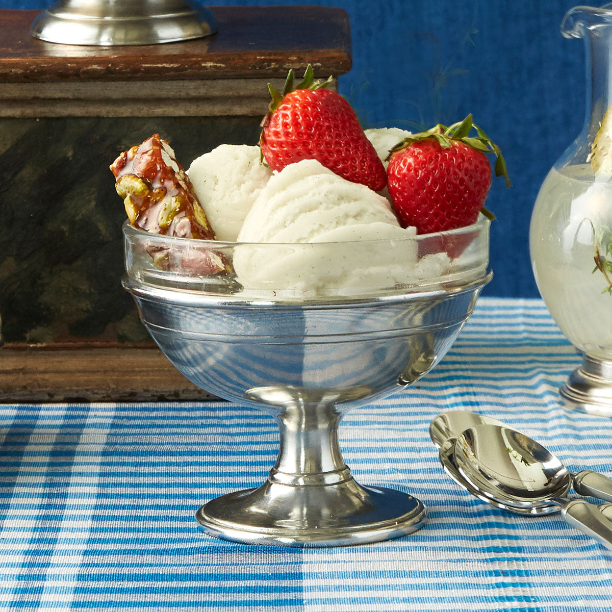 MATCH pewter dessert dish with ice cream