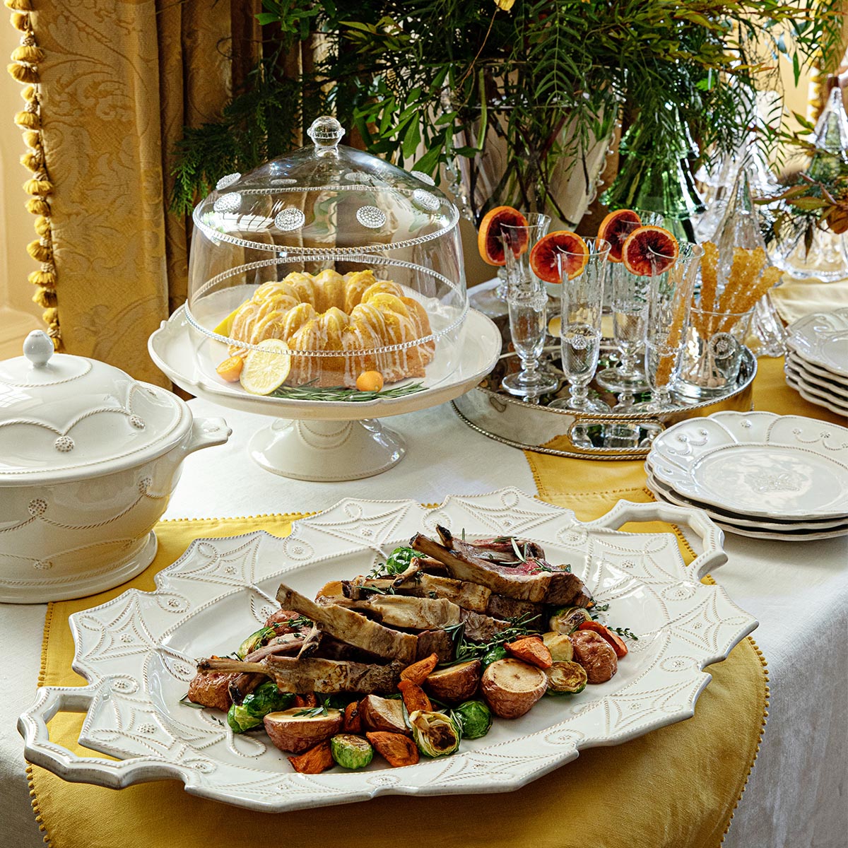 Jardins Du Monde Whitewash Turkey Platter, alternate angle