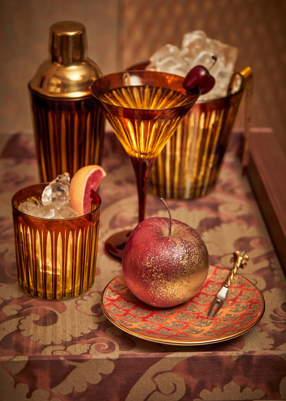 L'Objet Prism Ice Bucket + Tongs Amber
