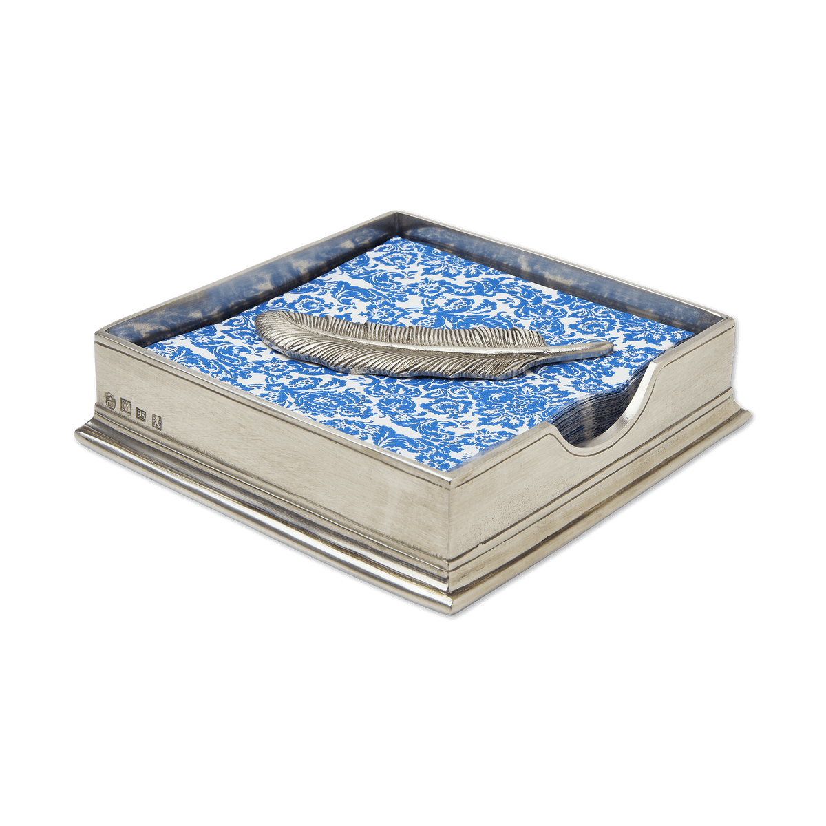 MATCH pewter cocktail napkin box with feather weight
