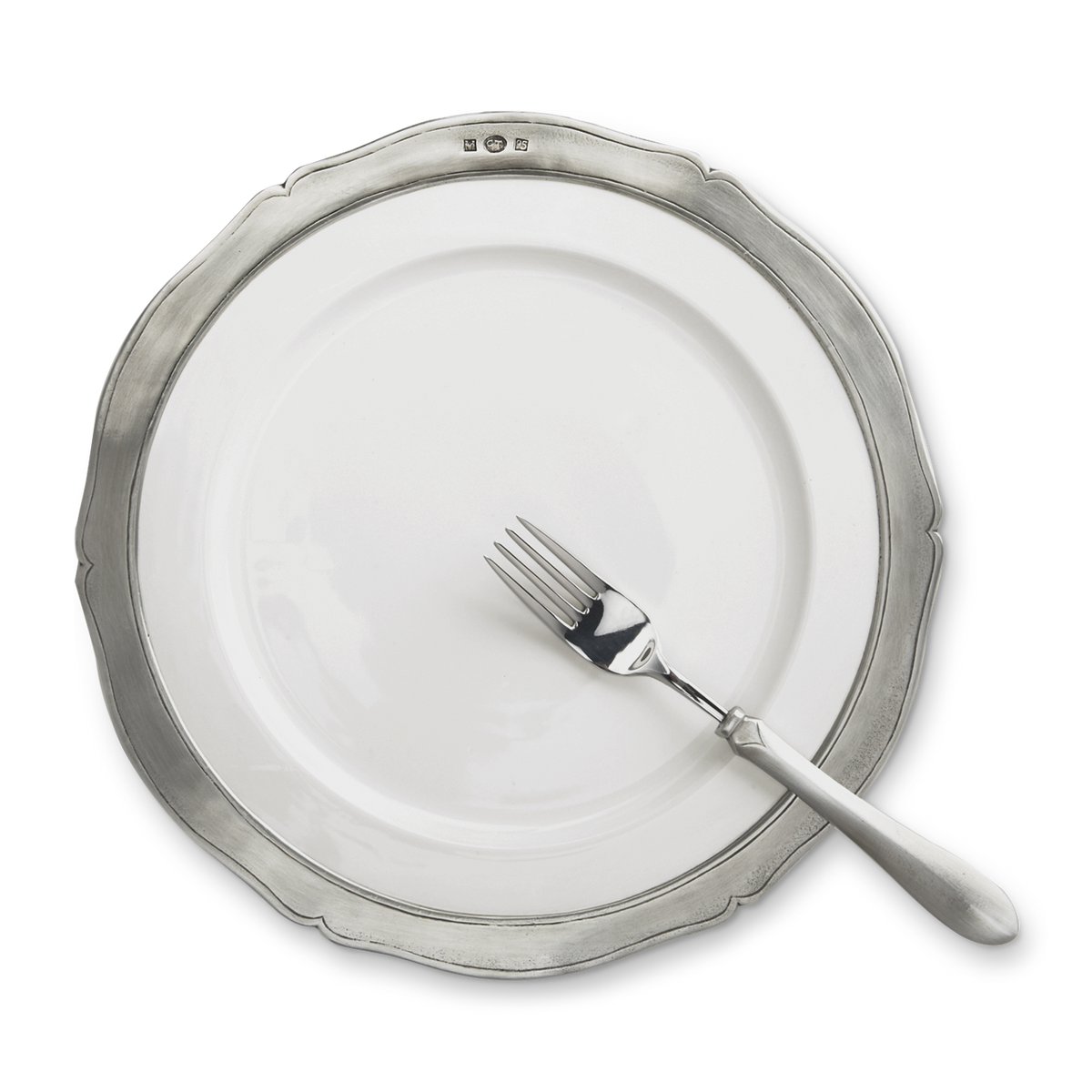 MATCH Viviana dinner plate with scalloped pewter rim