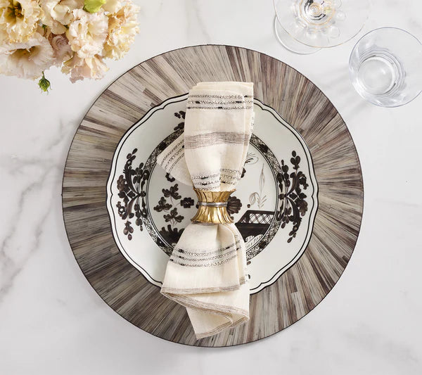 Kim Seybert Stria Napkin in Ivory & Black, Set of 4