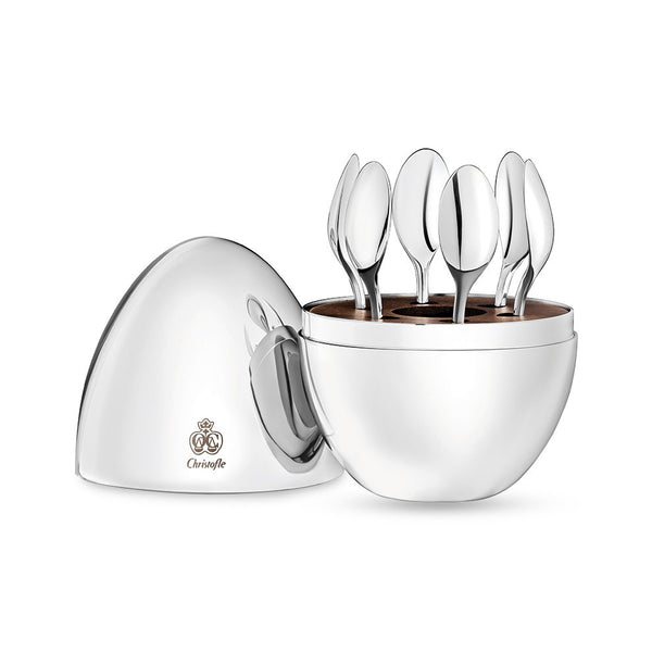 CHRISTOFLE Set of 6 Silver Espresso Spoons in Chest CHRISTOFLE Set of 6 Silver Espresso Spoons in Chest