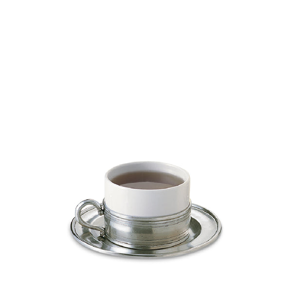 MATCH PEWTER Cappuccino Cup with Saucer Set of 2 MATCH PEWTER Cappuccino Cup with Saucer Set of 2