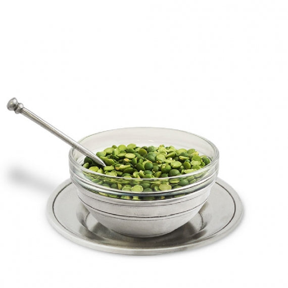 MATCH PEWTER Condiment Uno with Spoon and Saucer MATCH PEWTER Condiment Uno with Spoon and Saucer