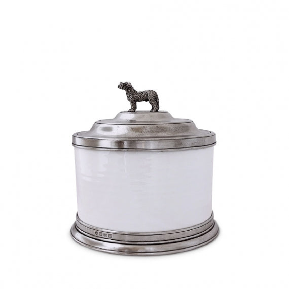 MATCH PEWTER Convivio Cookie Jar with Dog Finial MATCH PEWTER Convivio Cookie Jar with Dog Finial