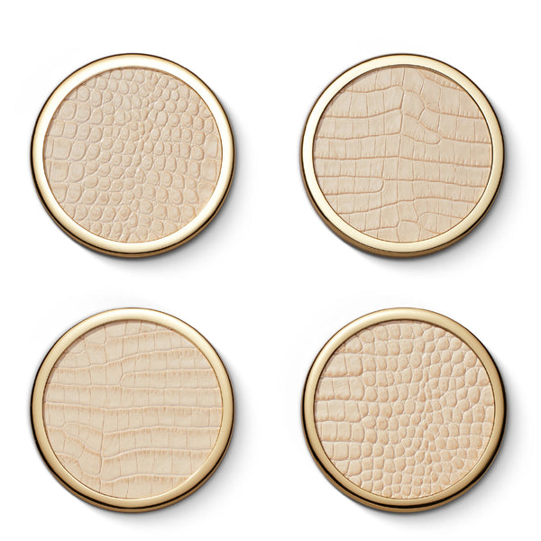 AERIN Colette Croc Leather Coaster Set Of 4 AERIN Colette Croc Leather Coaster Set Of 4