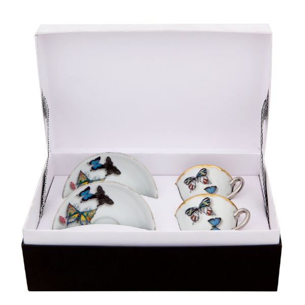 VISTA ALEGRE Butterfly Parade Set of 2 Coffee Cups and Saucers VISTA ALEGRE Butterfly Parade Set of 2 Coffee Cups and Saucers