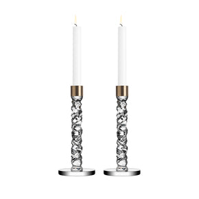 ORREFORS Carat Candlestick Brass Pair