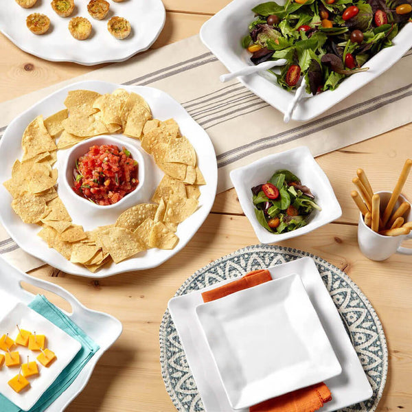 Q SQUARED Ruffle White Melamine Rectangle Shallow Serving Bowl Set Of 4 Q SQUARED Ruffle White Melamine Rectangle Shallow Serving Bowl Set Of 4
