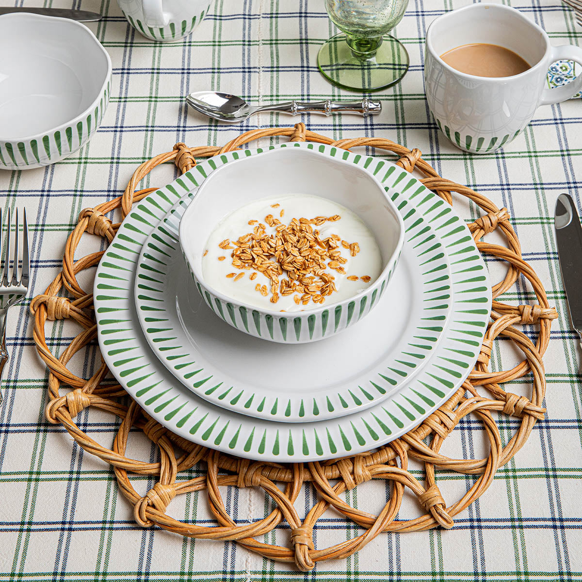 Juliska Sitio Stripe 16pc Place Setting, styled table setting