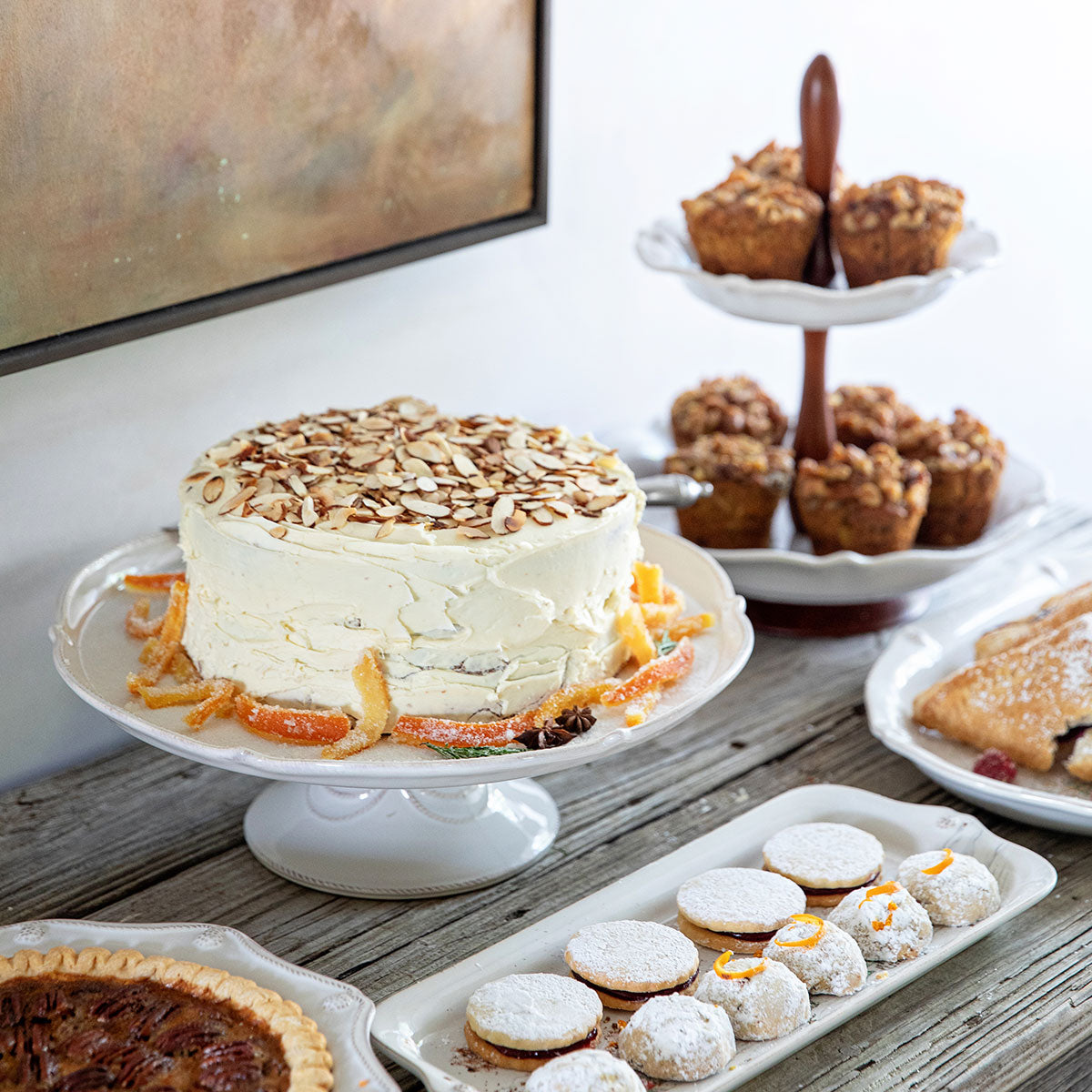 Juliska Berry & Thread Cake Stand - Whitewash, lifestyle setting