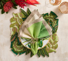 Kim Seybert Dip Dye Napkin in Natural & Green, Set of 4