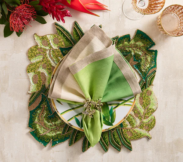 Kim Seybert Dip Dye Napkin in Natural & Green, Set of 4
