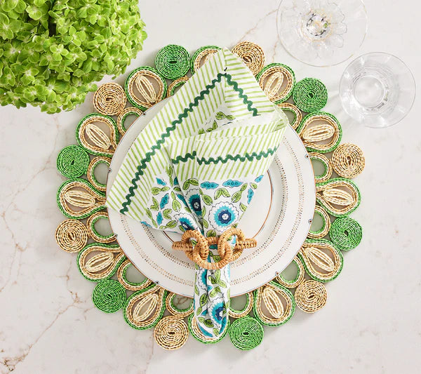Kim Seybert Marisol Placemat in Natural & Green, Set of 4