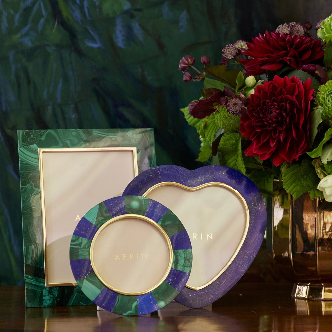 Cassiel Mosaic Round Frame, Lapis/Malachite