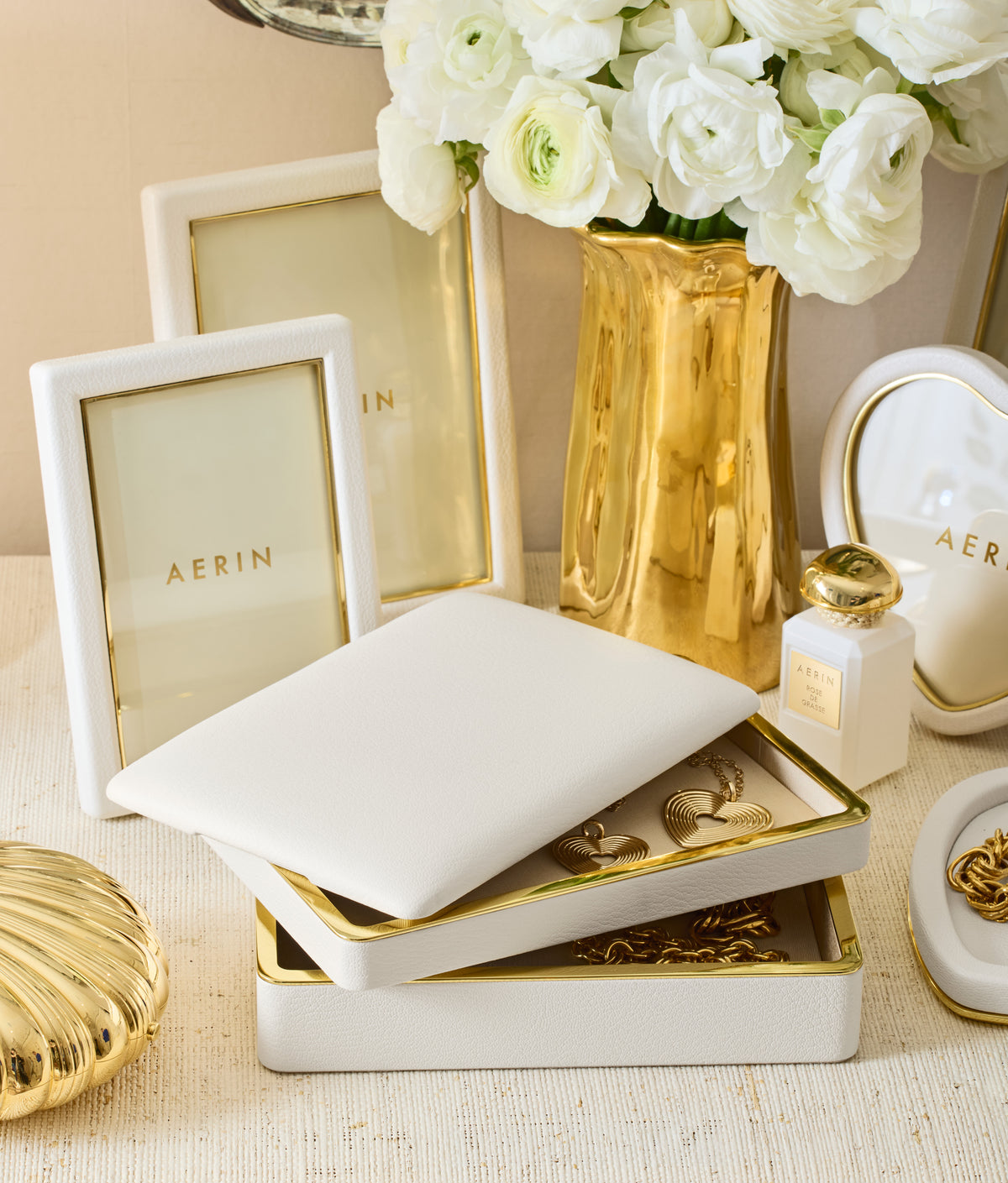 Aerin Piero Leather Frame, Shadow White