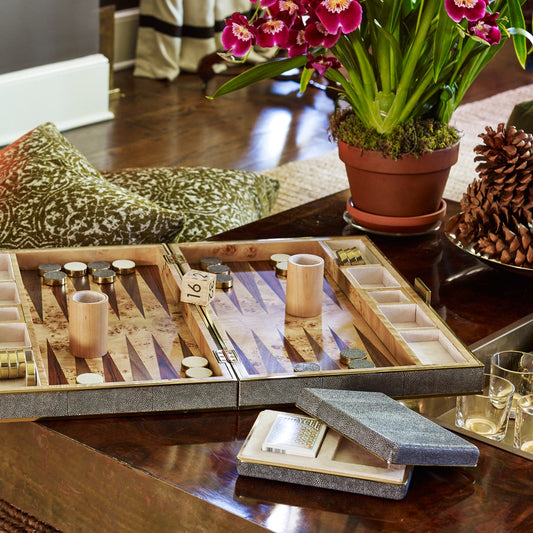 Aerin Chocolate Shagreen Backgammon Set w/ Dice