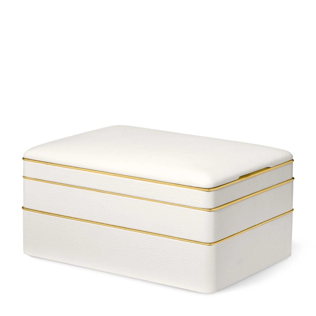 Aerin Piero Leather Large Stacked Jewelry Box, Shadow White