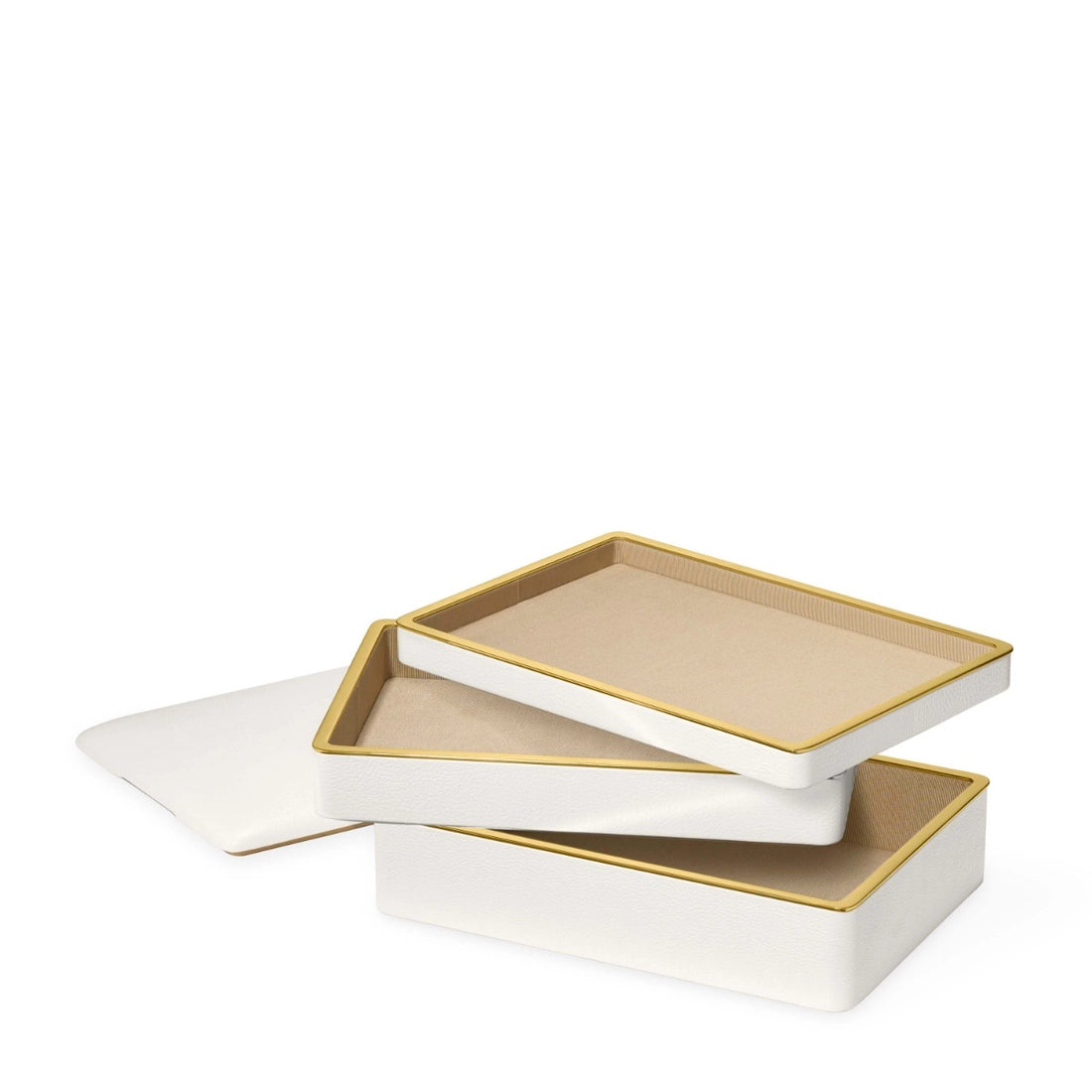 Aerin Piero Leather Large Stacked Jewelry Box, Shadow White