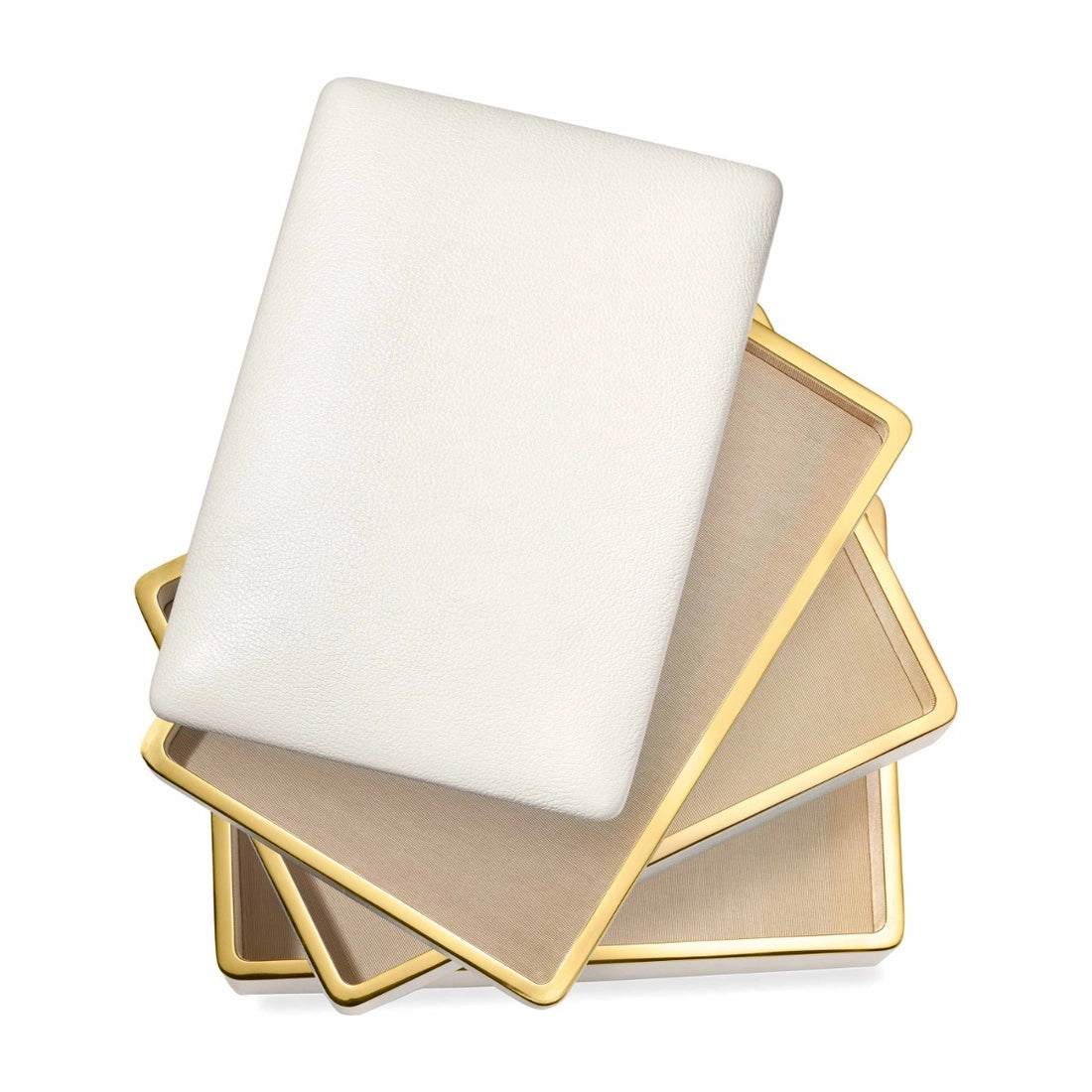 Aerin Piero Leather Large Stacked Jewelry Box, Shadow White