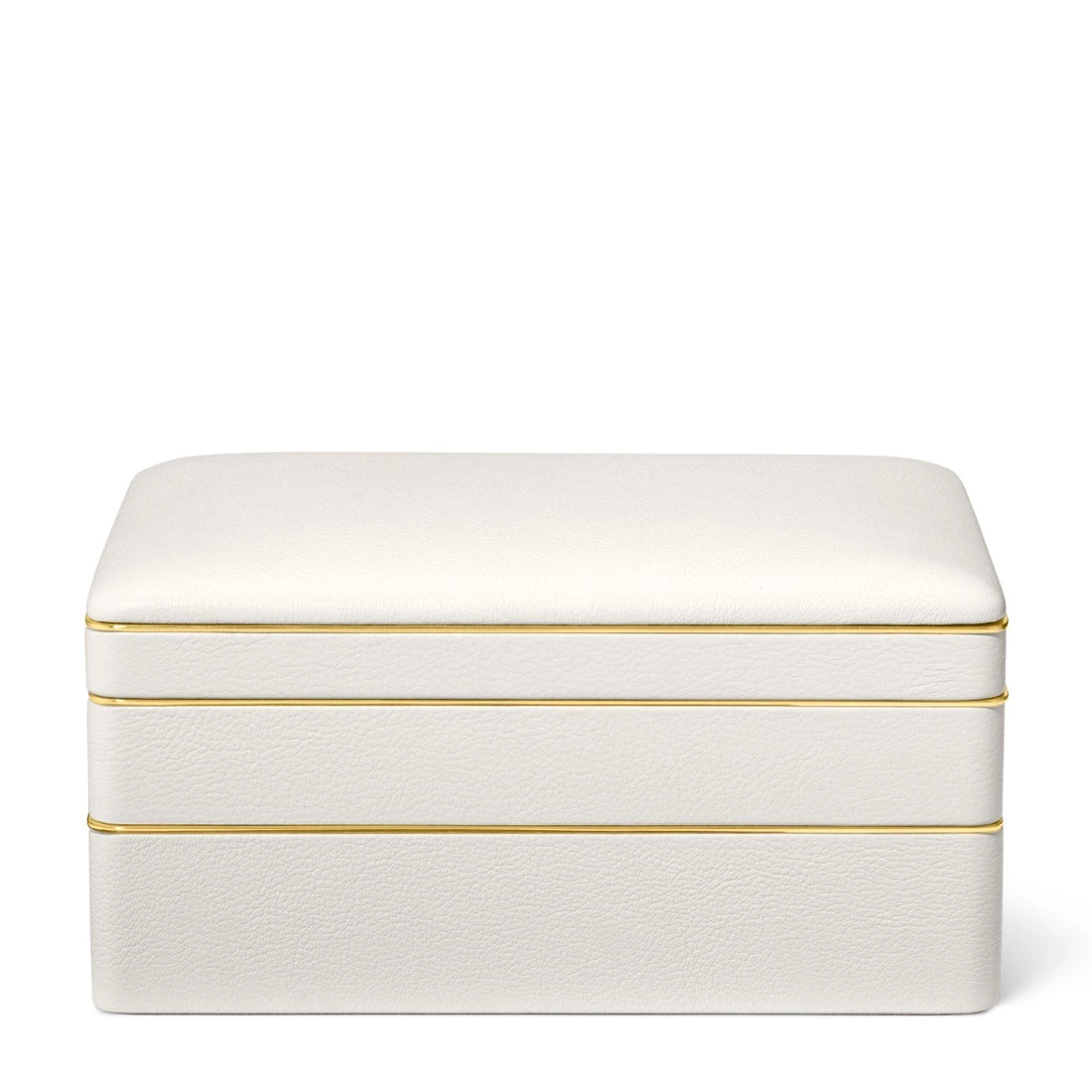 Aerin Piero Leather Large Stacked Jewelry Box, Shadow White