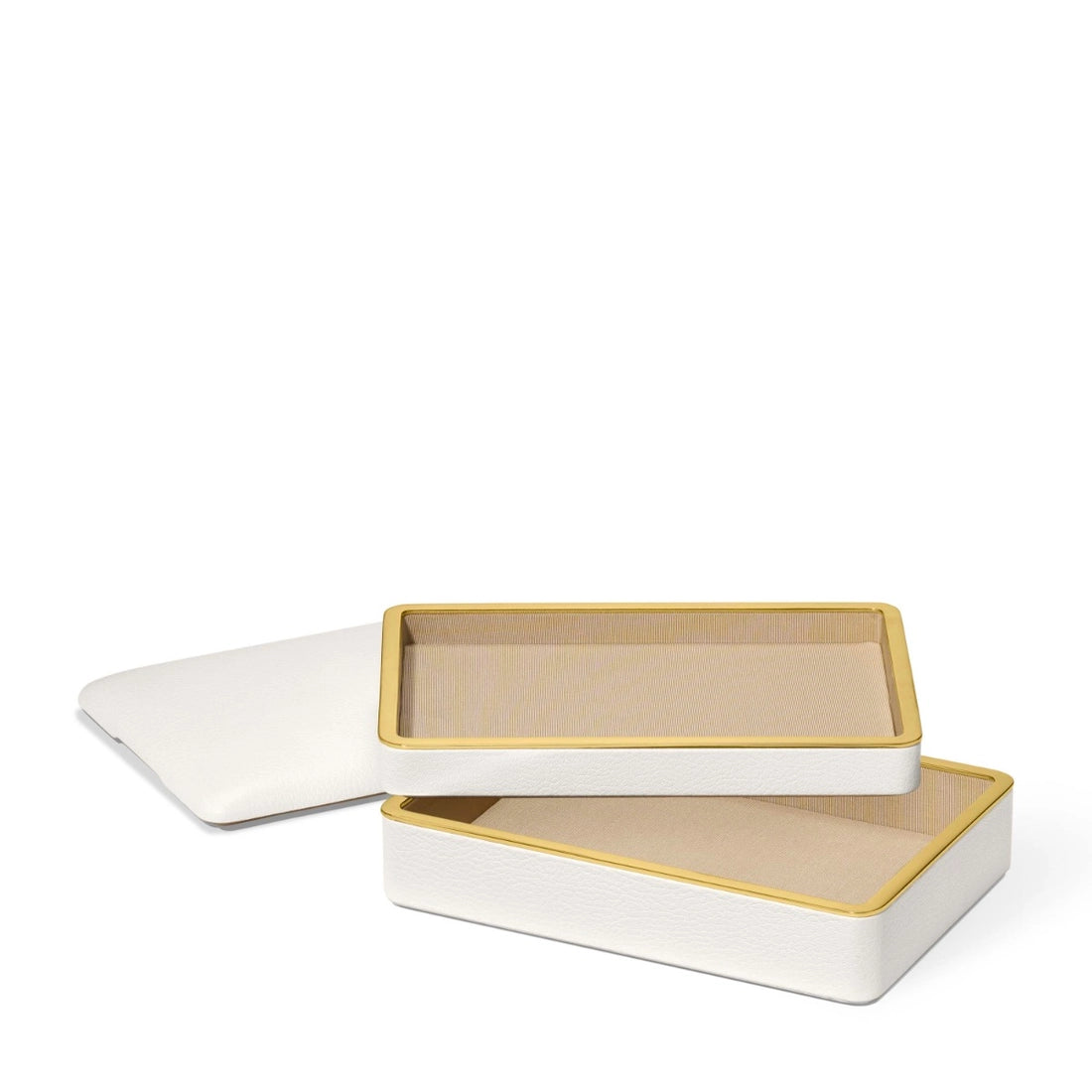 Aerin Piero Leather Small Stacked Jewelry Box, Shadow White