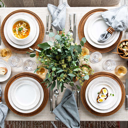 Juliska Blenheim Oak 16pc Place Setting, styled table setting