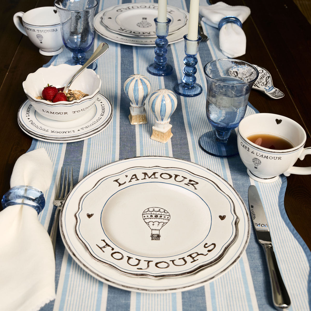 Juliska L'Amour Toujours 16pc Place Setting, styled table setting