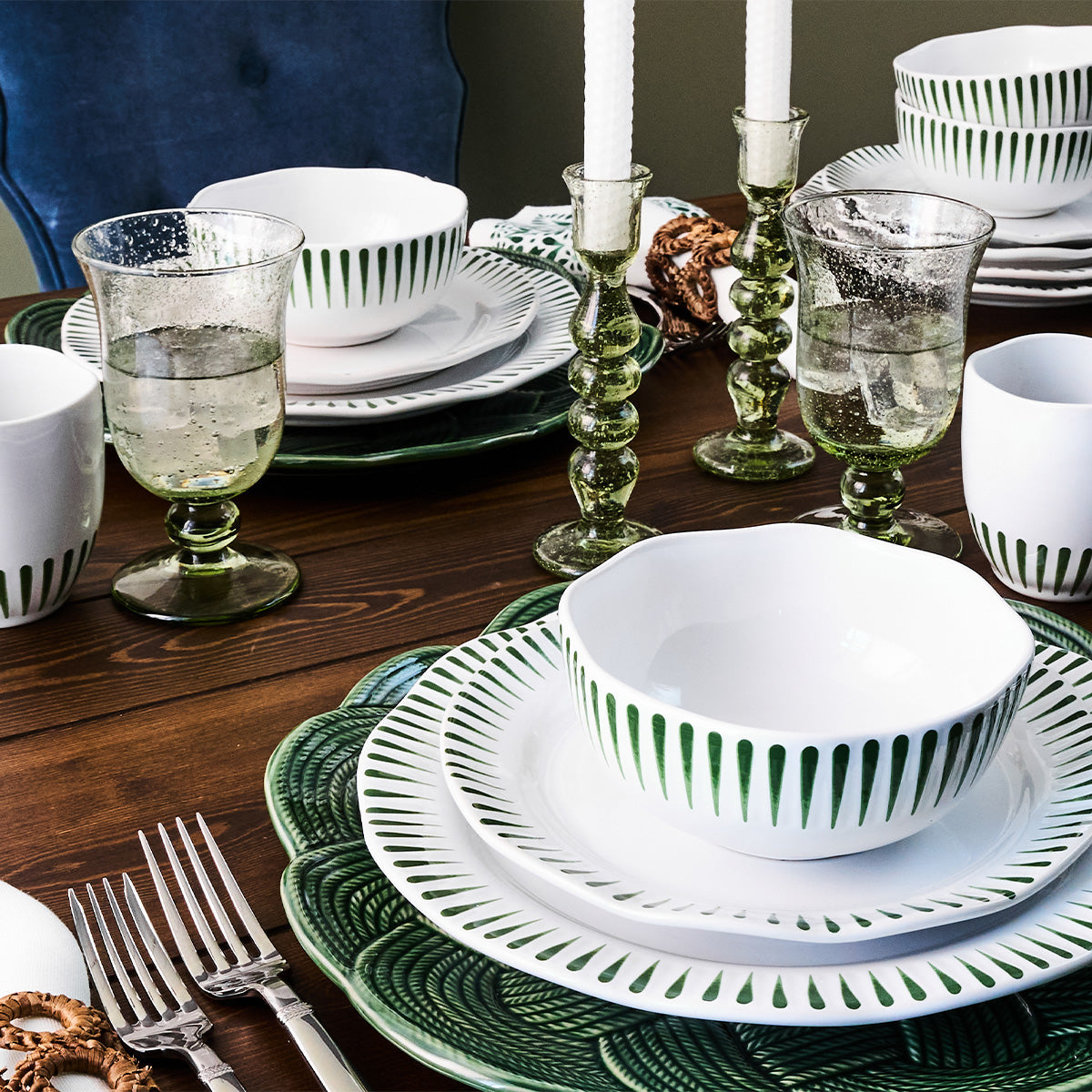 Juliska Sitio Stripe Dinner Plate, lifestyle setting
