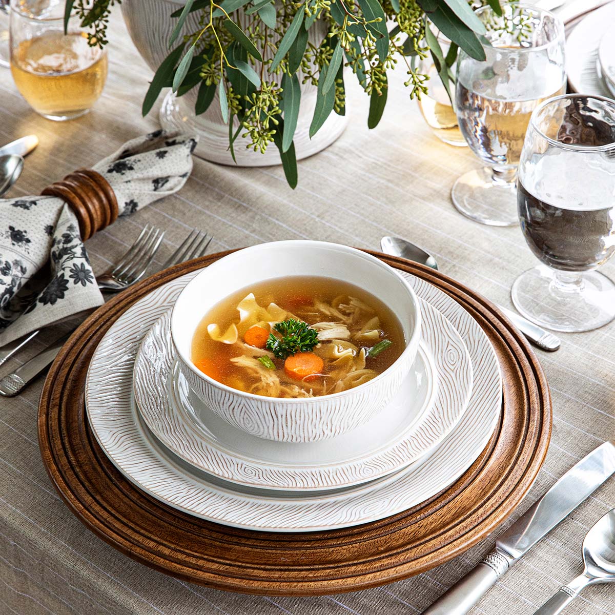 Juliska Blenheim Oak 16pc Place Setting, detail view