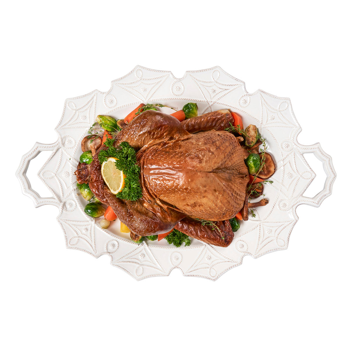 Jardins Du Monde Whitewash Turkey Platter, styled table setting