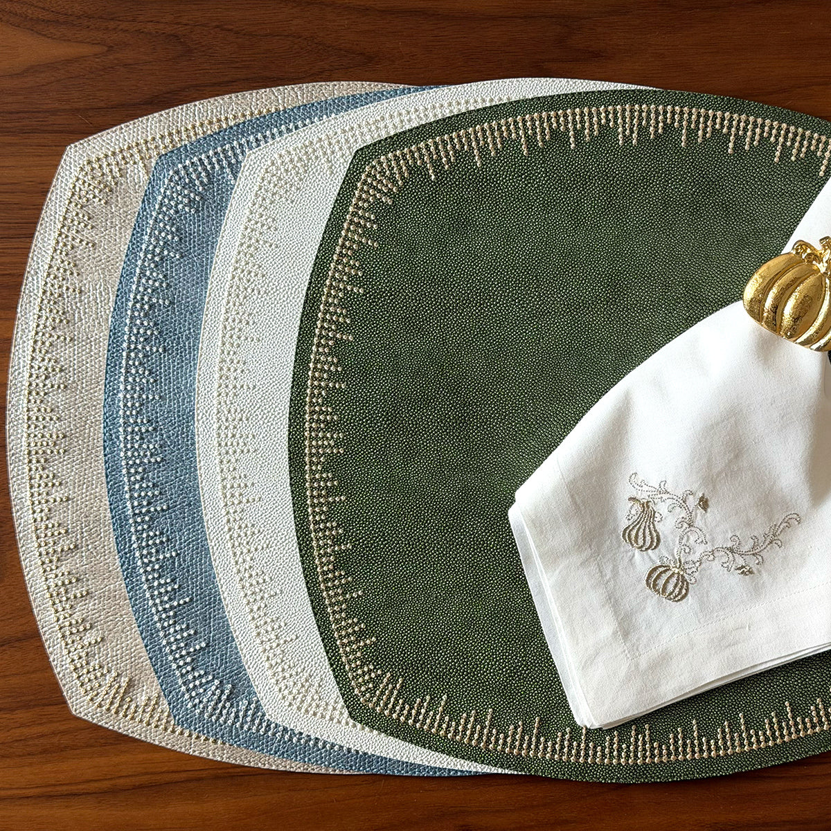 Bodrum Blaze Embroidered Placemat Set of 4 Birch/Gold