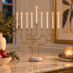 L'Objet Rova Menorah Brass and Gris Marble