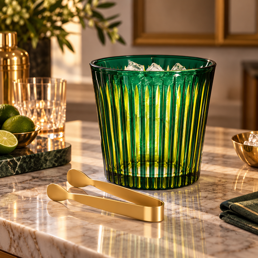 L'Objet Prism Ice Bucket + Tongs Emerald