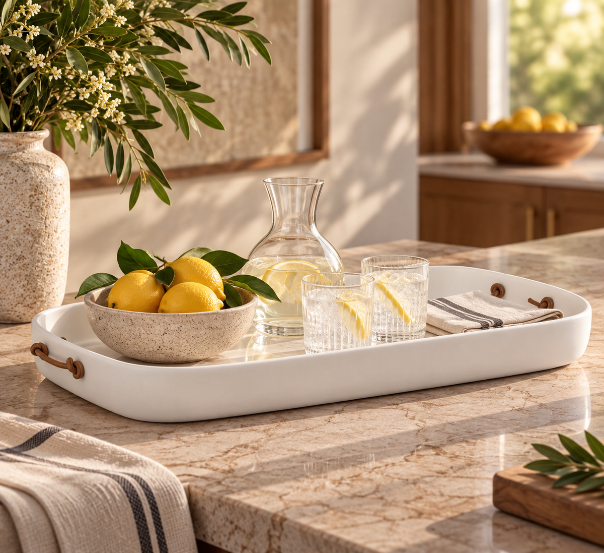 Tina Frey Cuadrado Extra Large Tray with Leather Handles