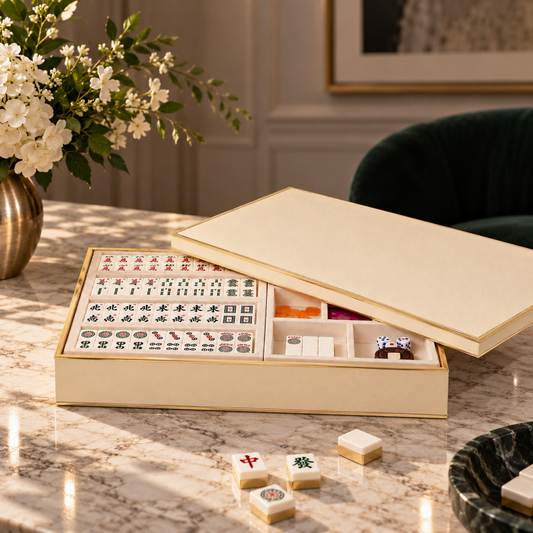 Aerin Luxe Shagreen Mahjong Set w/ Pieces, Cream